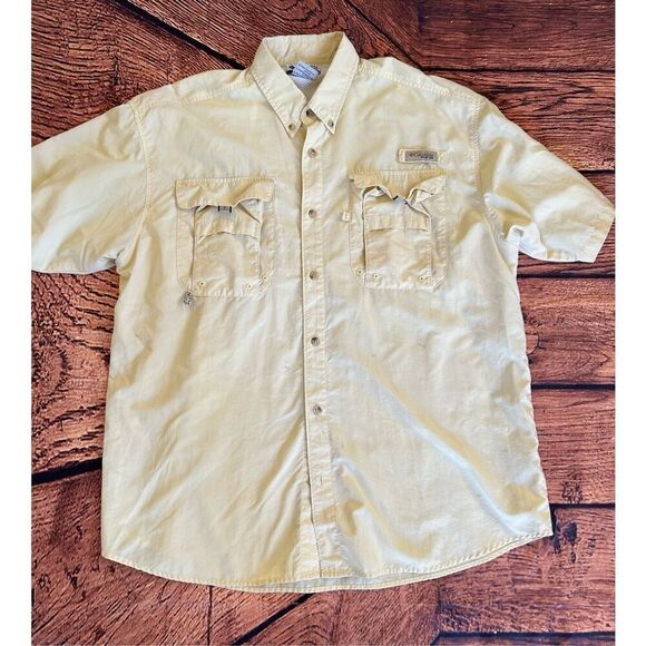 Columbia PFG‎ Shirt Mens XXL Yellow Omni Shade Vented Fishing Short Sleeve - Picture 1 of 8